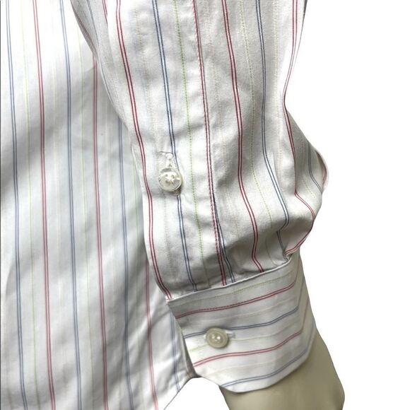 Men's Custom L/S Dress Shirt by Holland & Sherry of London White w/Vert Stripes - Picture 7 of 11